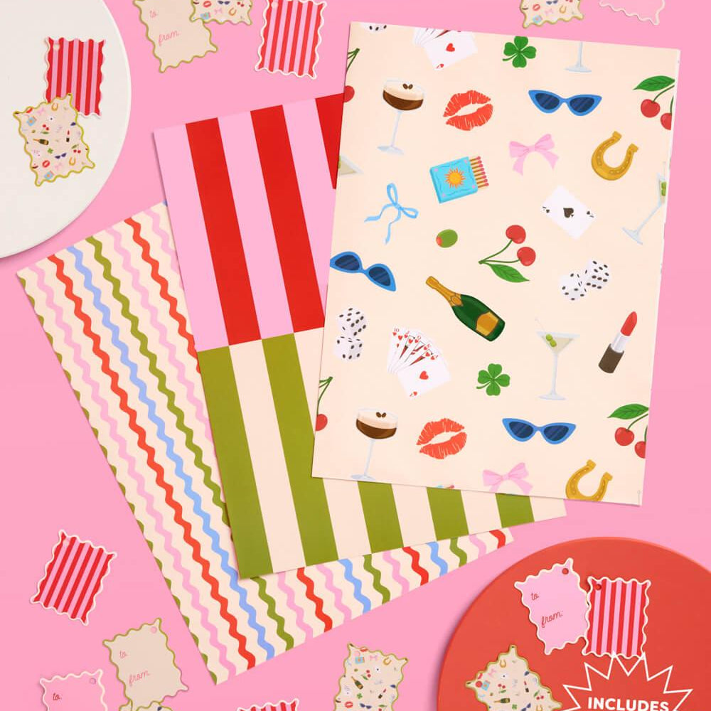 Cute Girl Wrapping Paper - 12 sheets + 16 tags