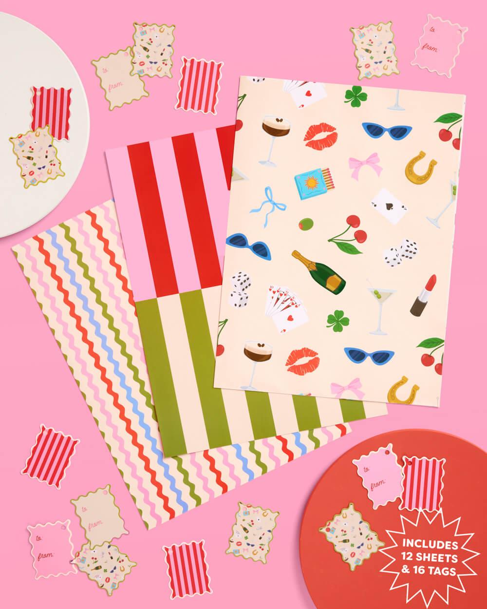 Cute Girl Wrapping Paper - 12 sheets + 16 tags