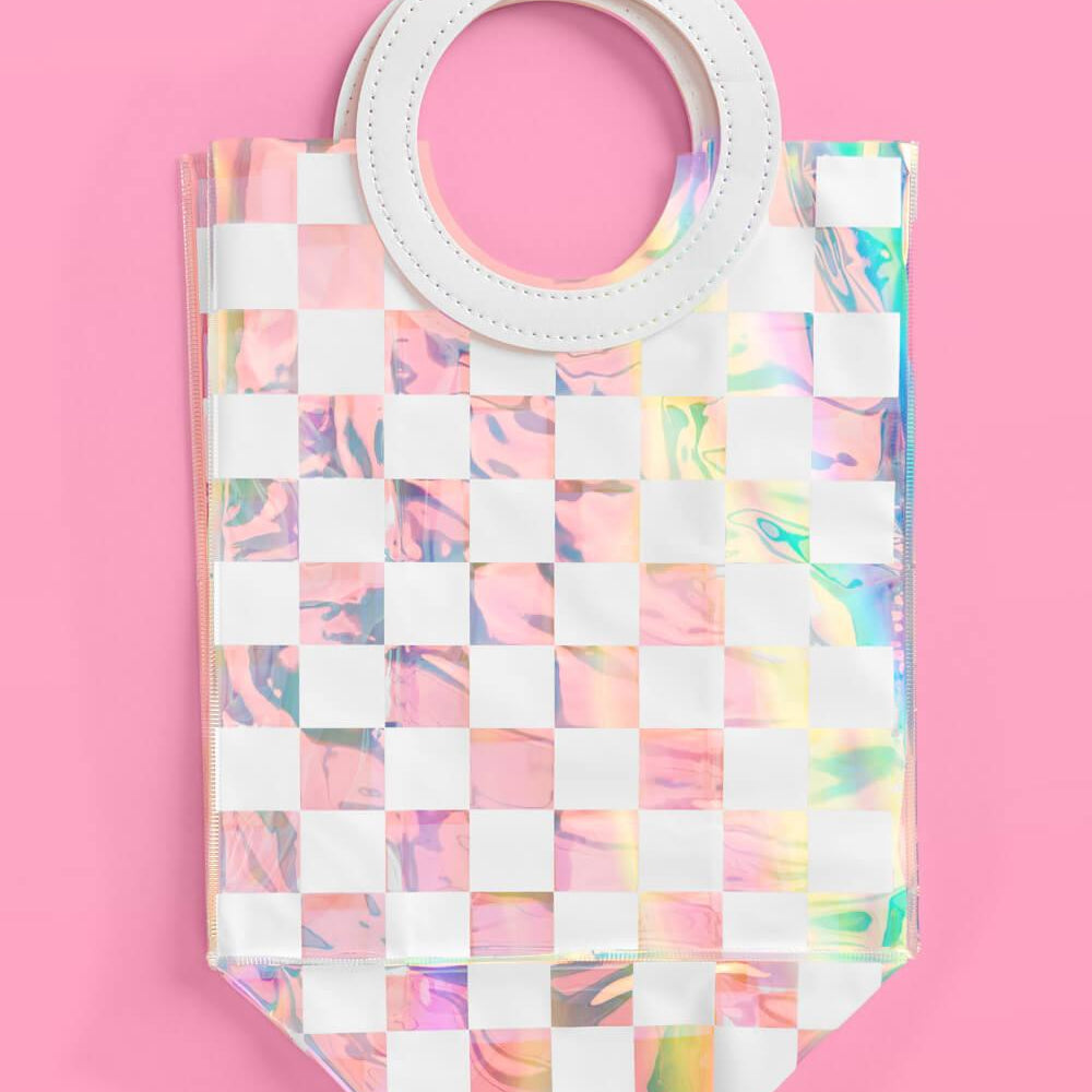 
                  
                    Checked Out Bags - 6 white + clear iridescent bags
                  
                