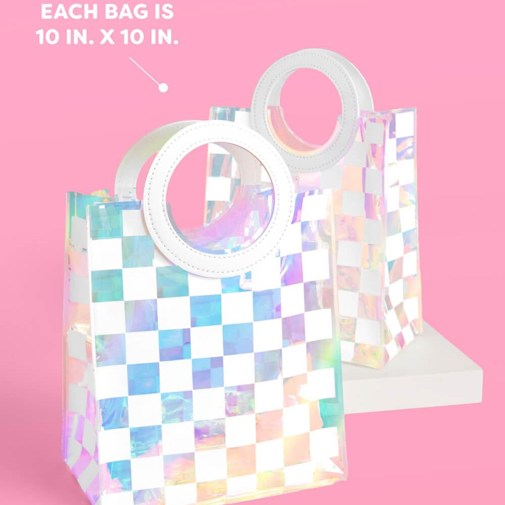 
                  
                    Checked Out Bags - 6 white + clear iridescent bags
                  
                