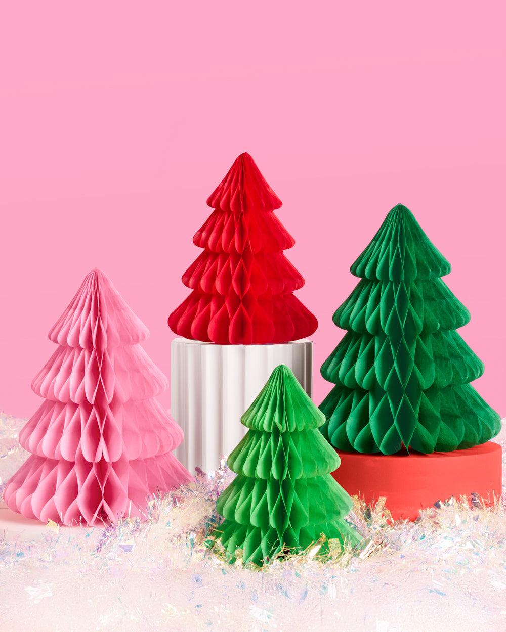 Very Merry Christmas Tree Set - 4 accordion tissue paper trees