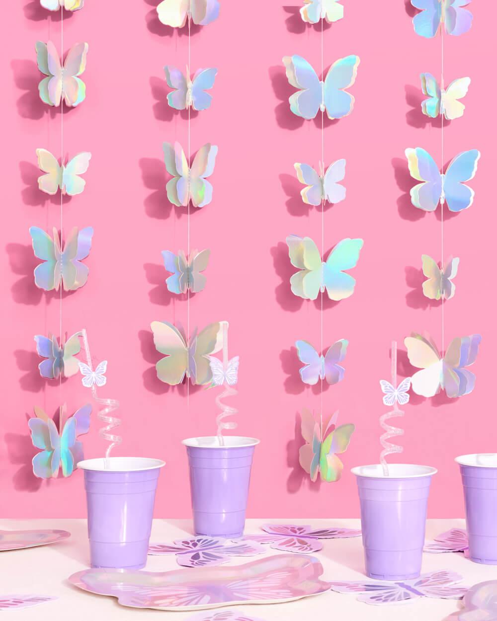 Butterfly Garland - 3D iridescent foil backdrop