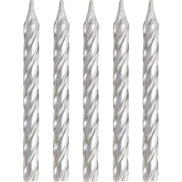 Silver Spiral Candles, 24 ct | Amazing Pinatas 