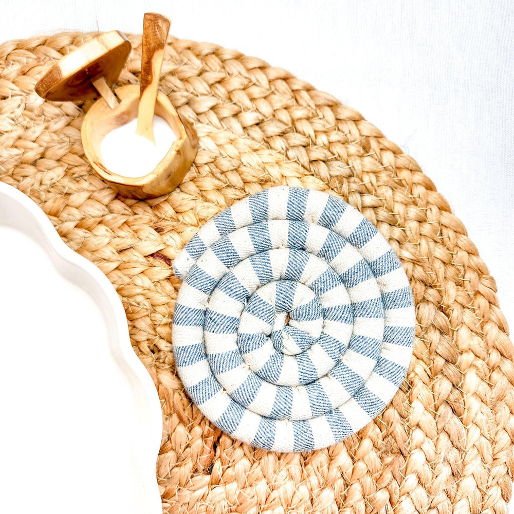 Small Upcycled Denim Spiral Spiced Trivet | Amazing Pinatas 