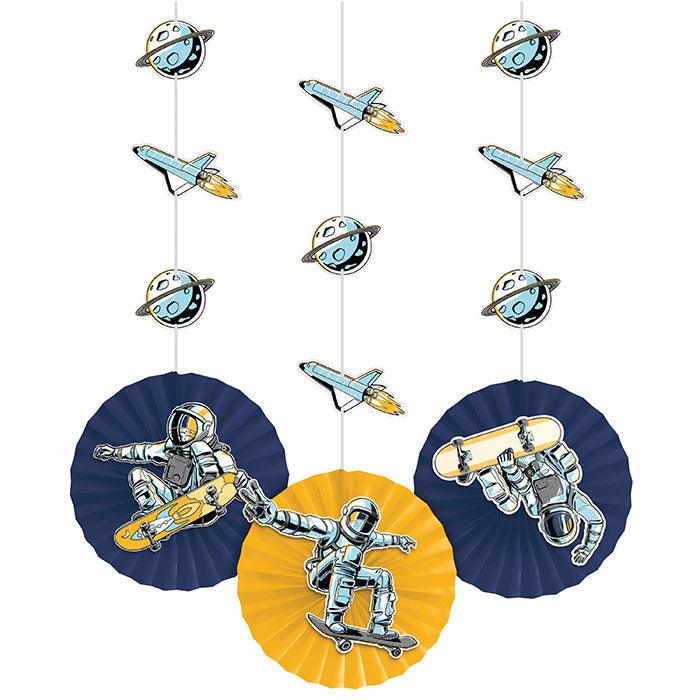 Space Skater Hanging Decoration w/ Cutouts and Paper Fans 3ct | Amazing Pinatas 