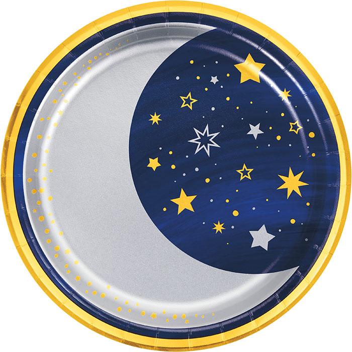 Starry Night Dinner Plate, Moon, Foil 8ct | Amazing Pinatas 