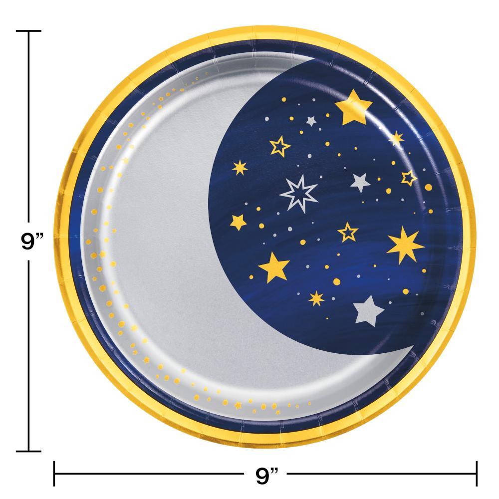 Starry Night Dinner Plate, Moon, Foil 8ct | Amazing Pinatas 