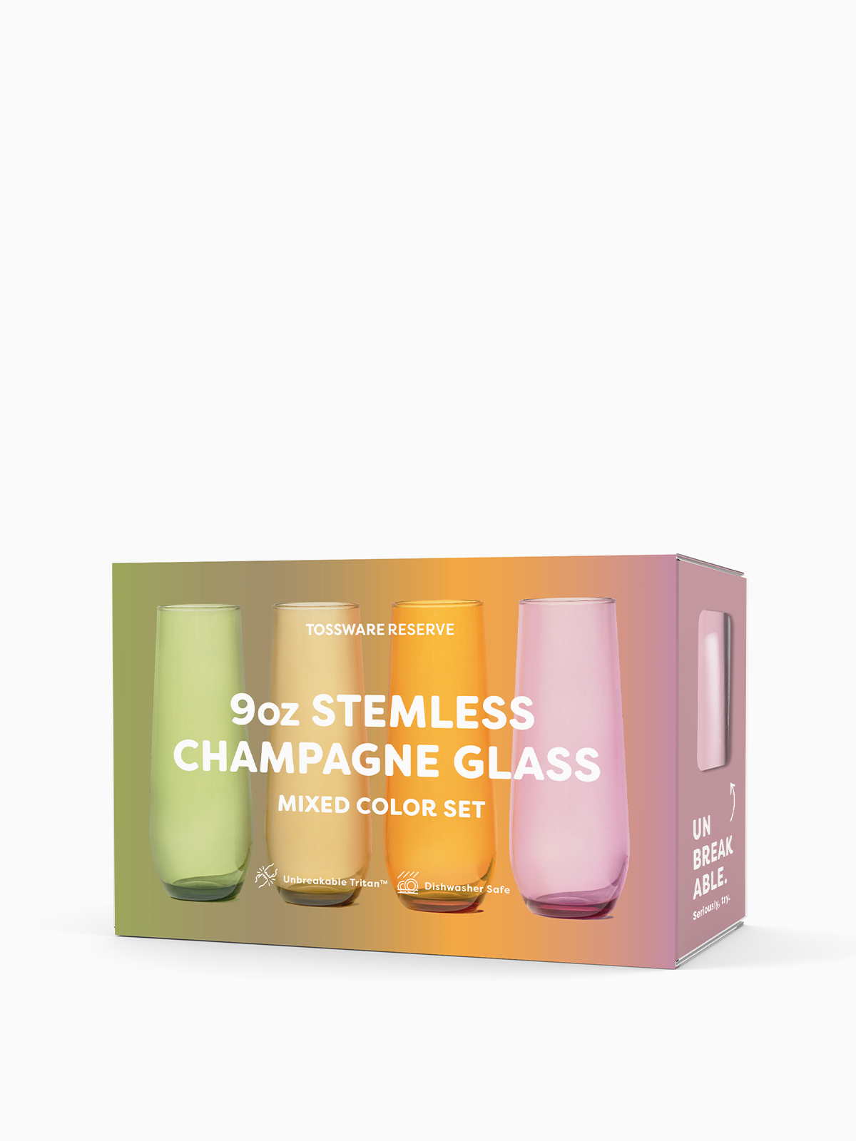 Stemless Champagne Glasses Tritan™ Copolyester Glass RESERVE Set 9oz | Mixed Color | Amazing Pinatas 