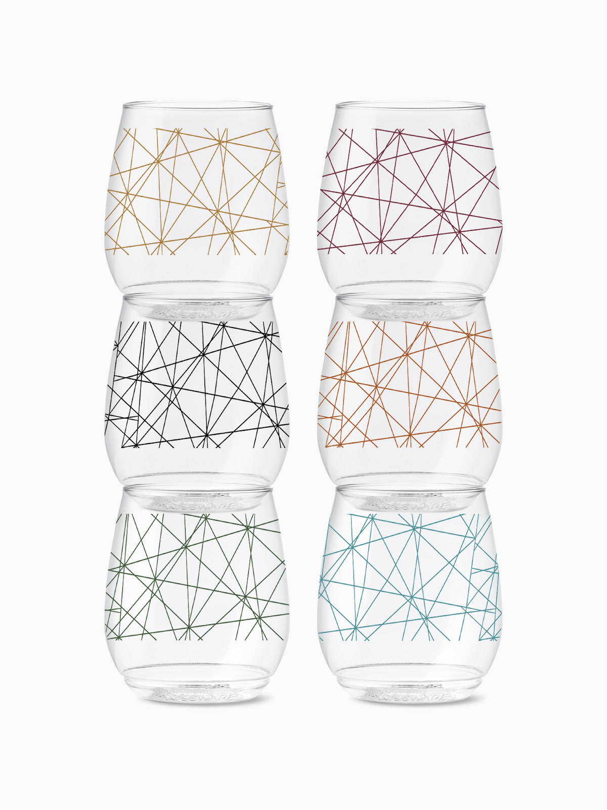 Stemless Wine Glasses Set 14oz | Abstract Lines | Amazing Pinatas 