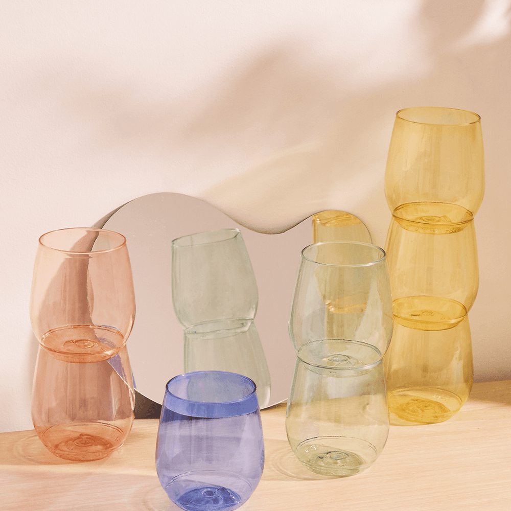 
                  
                    Stemless Wine Glasses Set 14oz | Color Set | Amazing Pinatas 
                  
                