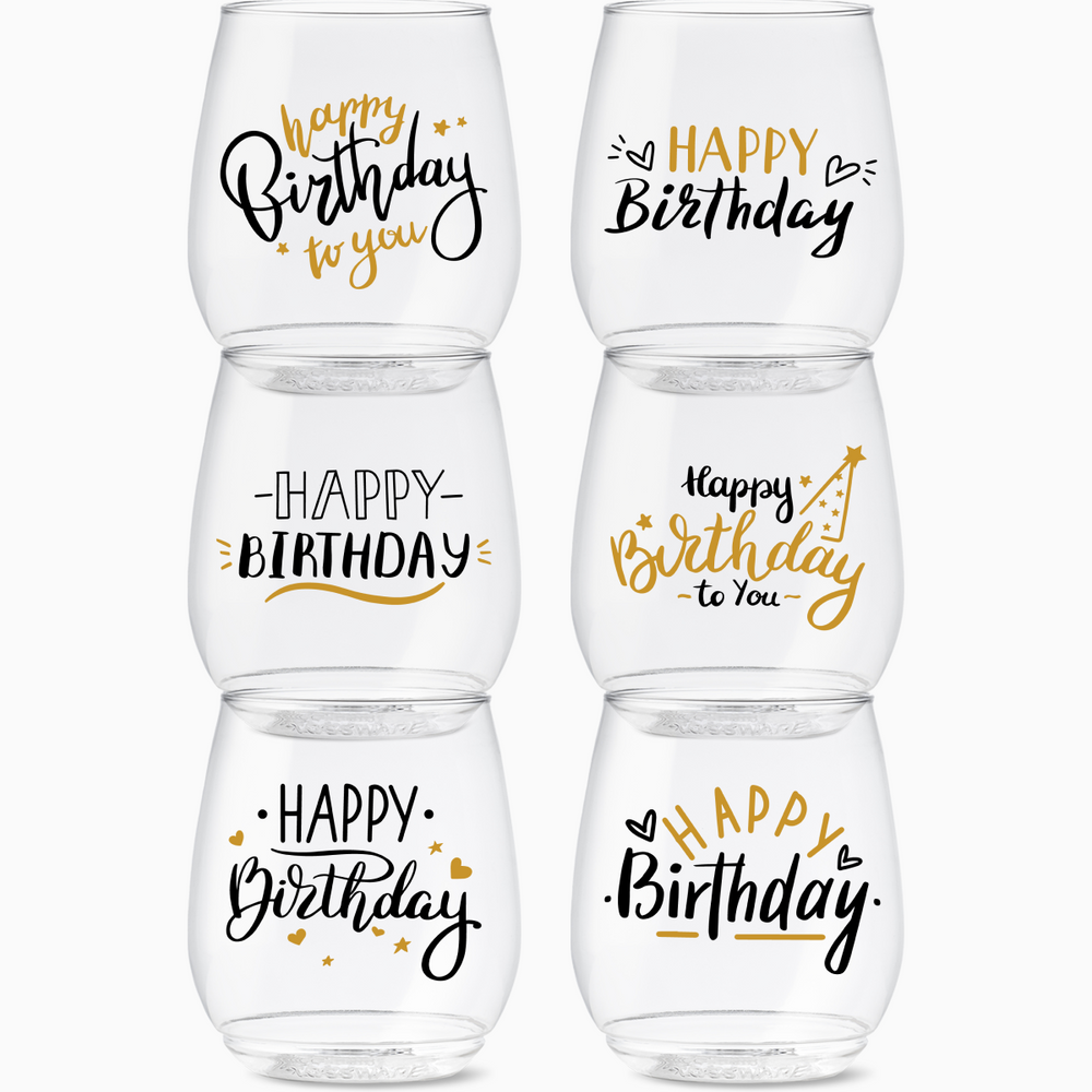 Stemless Wine Glasses Set 14oz | Golden Birthday | Amazing Pinatas 