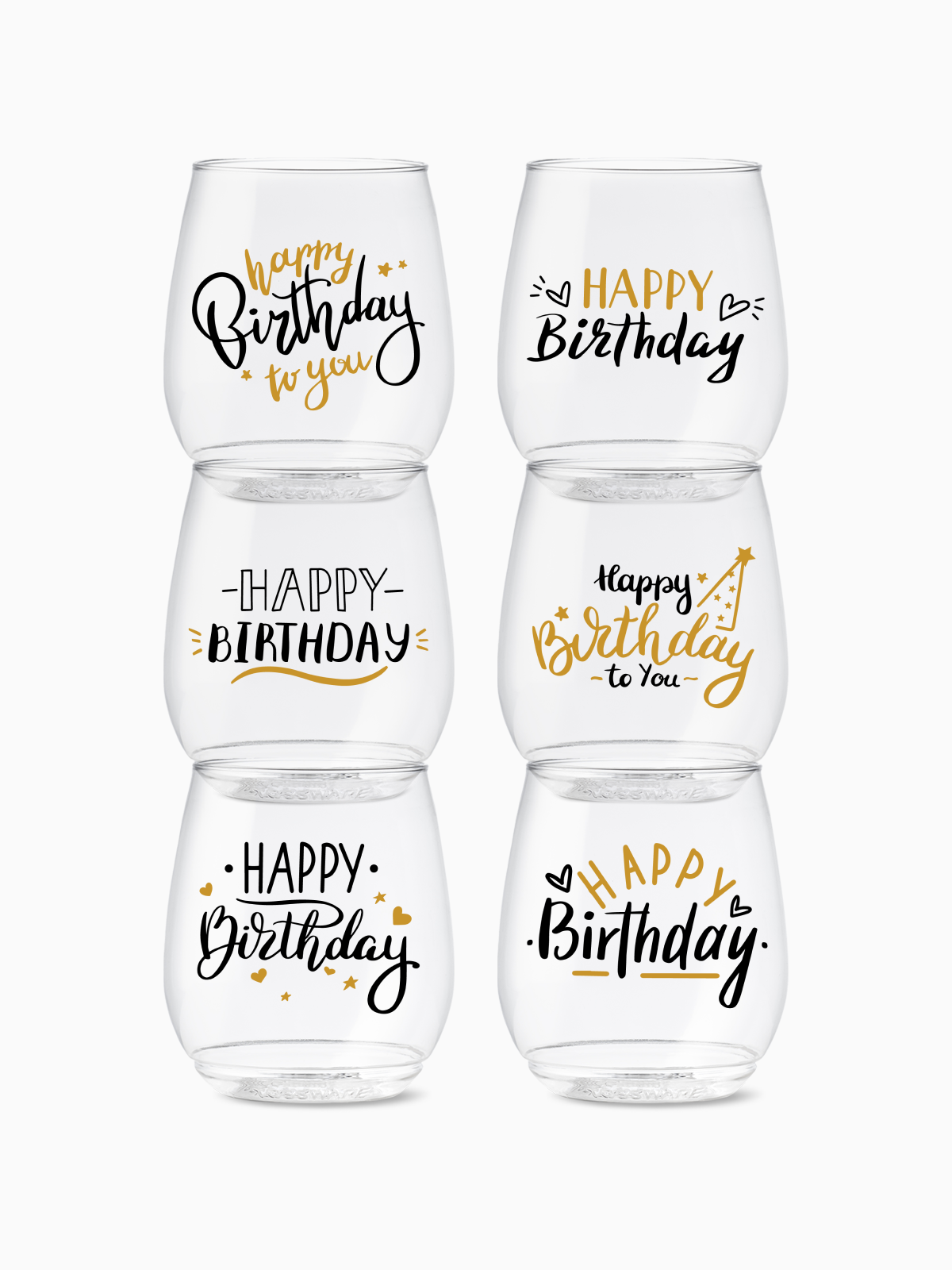 Stemless Wine Glasses Set 14oz | Golden Birthday | Amazing Pinatas 