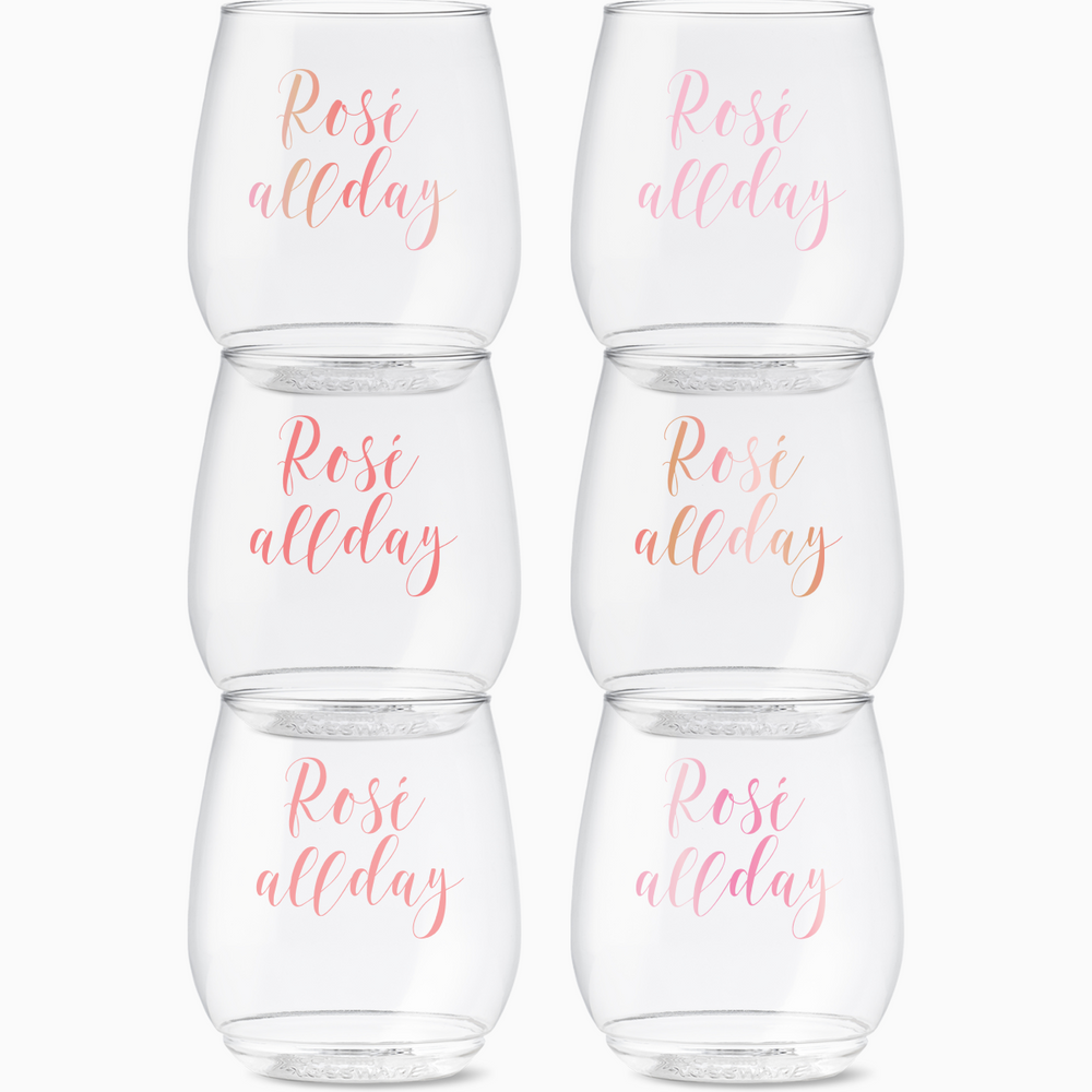 Stemless Wine Glasses Set 14oz | Rosé All Day | Amazing Pinatas 