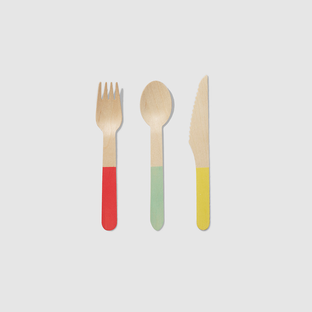 Tricolore Wooden Cutlery Set (30 per pack) | Amazing Pinatas 