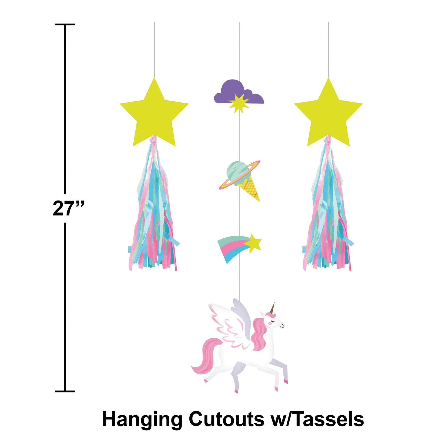 Unicorn Galaxy Hanging Cutouts w/ Tassels (3/Pkg) | Amazing Pinatas 