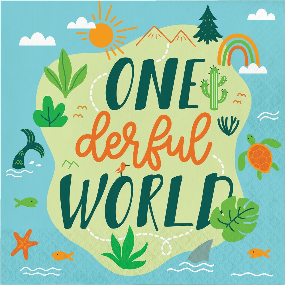 World Adventure Lunch Napkin, One-derful World (16 per Pkg) | Amazing Pinatas 