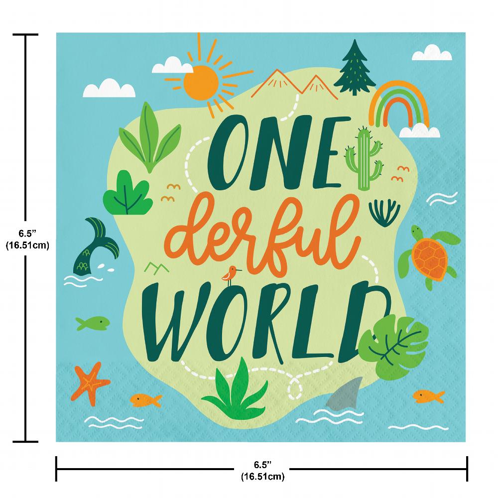 World Adventure Lunch Napkin, One-derful World (16 per Pkg) | Amazing Pinatas 