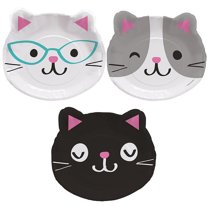 Purr-Fect Cat Party Shaped Plate 9" Assorted Kittens, 8 ct