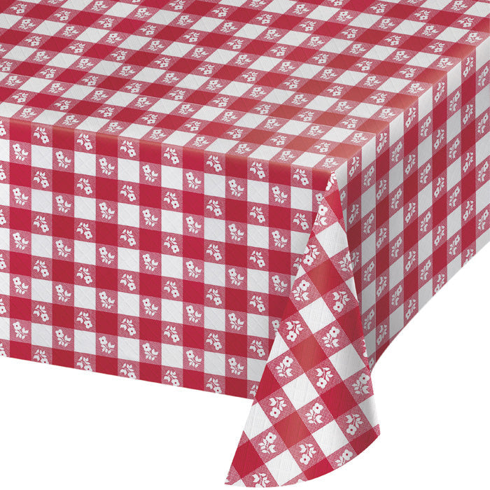 Red Gingham Paper Table Cover, Polylined Tissue 54" X 108"