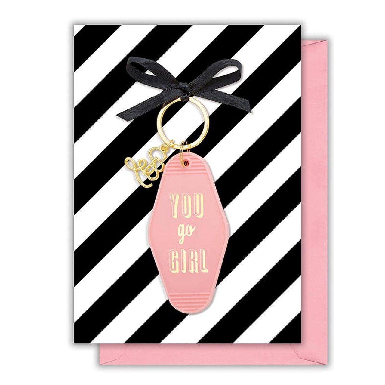 You Go Girl Motel Style Keychain with Greeting Card | Amazing Pinatas 